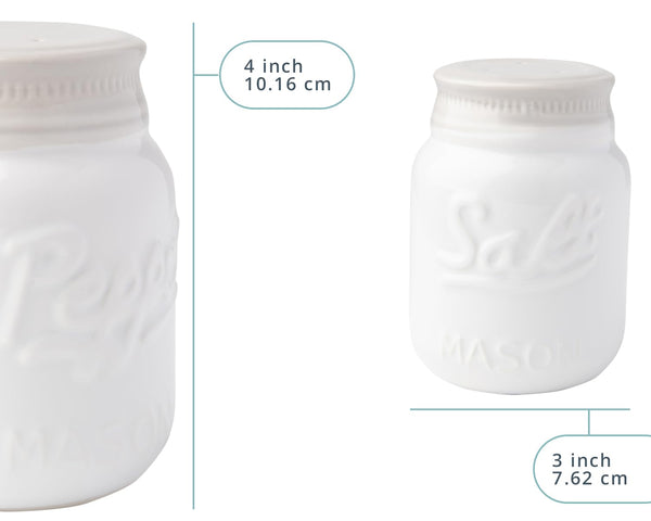 White Ceramic Mason Jar Salt & Pepper Shakers – Vintage Rustic Shabby Chic Decor by Comfify
