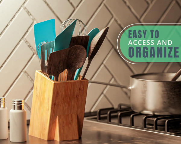 Modern Bamboo Utensil Holder for Kitchen Counter – Large Upright Utensil Crock & Organizer by Comfify