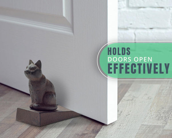Vintage Cast Iron Cat Door Stop Wedge – Decorative Rust Brown Finish – back view – Comfify
