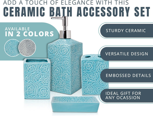 Designer 4-Piece Bathroom Accessory Set - Rose texture design