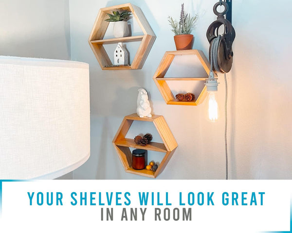 Rustic Wall Mounted Hexagonal Floating Shelves – Set of 3