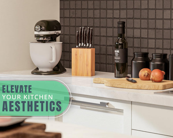 Ergonomic Bamboo Knife Block – Wide Countertop Holder for All Knife Sizes – Sleek, Durable & Versatile Kitchen Organizer