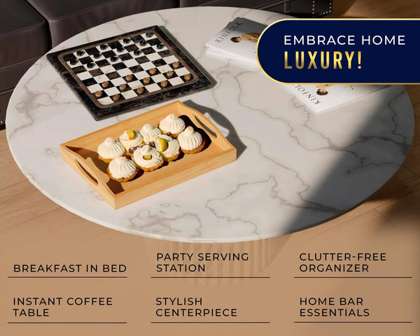 Comfify Bamboo Serving Tray – 1pc Natural Wood Ottoman Tray for Serving, Entertaining & Home Décor – Smooth Edge Design