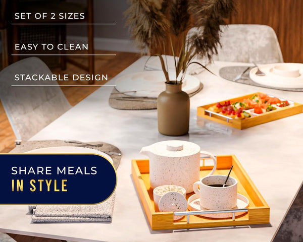 Unique Nesting, Bamboo Serving Trays with Handle – Set of 2