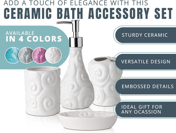 Designer - 4 Piece Bathroom Accessories Set - Ocean Waves Design