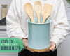 Comfify Blue Ceramic Utensil Holder with Bamboo Base – Large Kitchen Counter Organizer for Spoons, Spatulas & Cooking Tools
