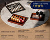 Modern Bamboo Serving Tray with Metal Handles – Dark Brown Wooden Ottoman Tray for Food, Entertaining & Decor