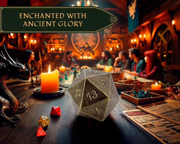 Ancient Gold Cast Iron D20 Dice – Large, Heavy Metal 20-Sided Die for D&D, RPG, Decor & Collectors