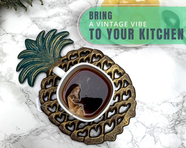 Cast Iron Pineapple Trivet in Rustic Finish w/ Rubber Pegs