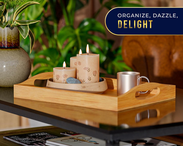 Set of 3 Bamboo Serving Trays – Minimalist Ottoman Trays for Food, Drinks & Home Décor