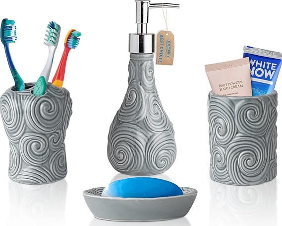Designer - 4 Piece Bathroom Accessories Set - Ocean Waves Design