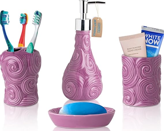 Designer - 4 Piece Bathroom Accessories Set - Ocean Waves Design