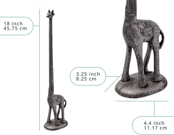 Giraffe Paper Towel Holder for Kitchen or Decorative Toilet Paper Stand for Bathroom - Unique Antique, Vintage, Whimsical Animal Design Roll Dispenser for Home Decor - Silver With Black – back view – Comfify