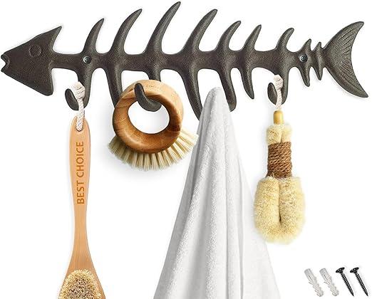 Decorative Cast Iron Hanger w/ 4 “Fish Bones” Hooks