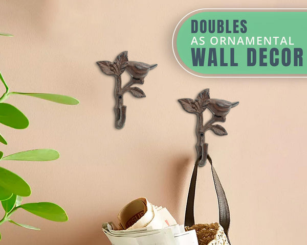 Rustic Bird on a Branch Wall Hook – Heavy Duty Metal Hanger, Vintage Recycled Design, Decorative & Functional (Rust Brown) – packaging view – Comfify