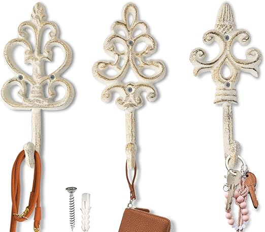 Shabby Chic Cast Iron Decorative Wall Hooks - Rustic - Golden - Farmhouse
