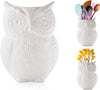 Owl Utensil Holder Decorative Ceramic Cookware Crock & Organizer, in Lovely White Color - Utensil Shaped Caddy and Perfect Kitchen Ceramic Decor Gift for Countertop - 5” x 7” x 4” Size – front view – Comfify