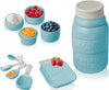 Mason Jar Kitchenware Set – Aqua Blue Ceramic Decor with 4 Measuring Cups, 4 Measuring Spoons, and Spoon Rest – front view – Comfify