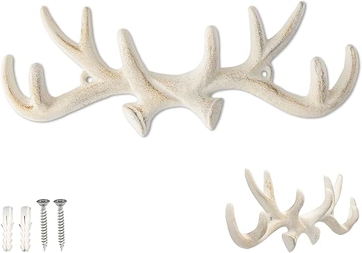Vintage Cast Iron Deer Antlers Wall Hooks