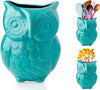 Owl Utensil Holder Decorative Ceramic Cookware Crock & Organizer, in Lovely Aqua Blue Color - Utensil Shaped Caddy and Perfect Kitchen Ceramic Decor Gift for Countertop - 5” x 7” x 4” Size – front view – Comfify