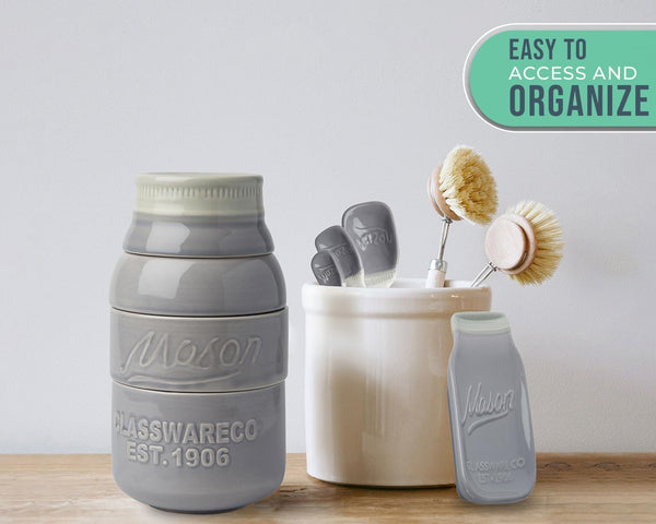 Mason Jar Kitchenware – 4 Measuring Cups, 4 Spoons, Spoon Rest – lifestyle in kitchen – Comfify