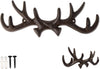 Vintage Cast Iron Deer Antlers Wall Mounted Hooks | Antique Finish Metal Clothes Hanger Rack w/Hooks for Coats, Jackets, Purses and More | Includes Screws and Anchors | Rust Brown – front view – Comfify