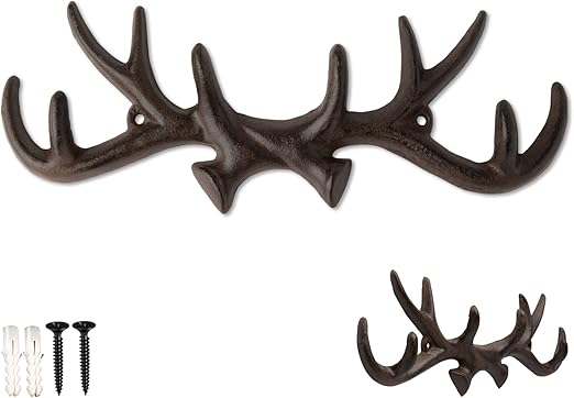 Vintage Cast Iron Deer Antlers Wall Hooks