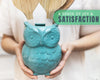 Owl Utensil Holder Decorative Ceramic Cookware Crock & Organizer, in Lovely Aqua Blue Color - Utensil Shaped Caddy and Perfect Kitchen Ceramic Decor Gift for Countertop - 5” x 7” x 4” Size – side angle – Comfify