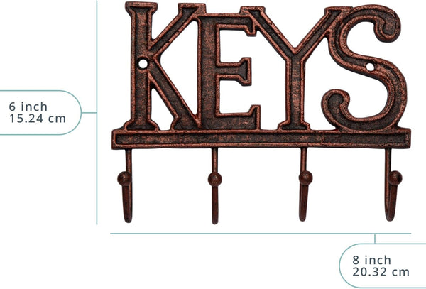 Key Holder for Wall - Decorative Farmhouse Rustic Wall Mount Key Organizer with 4 Hooks - Vintage Cast Iron Key Rack with Screws and Anchors – 6x8 - Copper with Black – detail close-up – Comfify