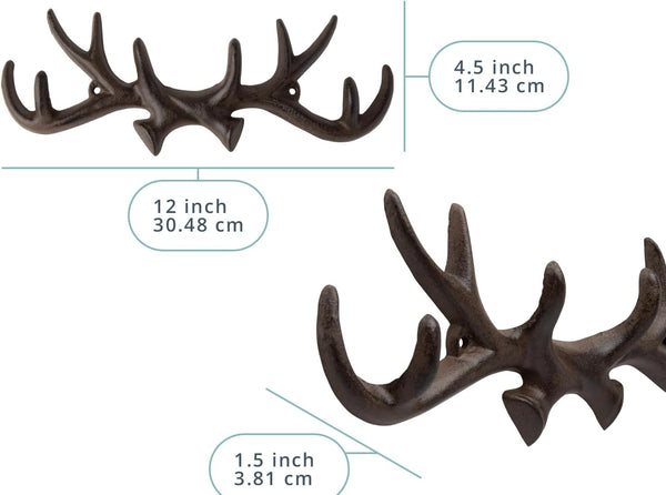 Vintage Cast Iron Deer Antlers Wall Mounted Hooks | Antique Finish Metal Clothes Hanger Rack w/Hooks for Coats, Jackets, Purses and More | Includes Screws and Anchors | Rust Brown – lifestyle in living room – Comfify