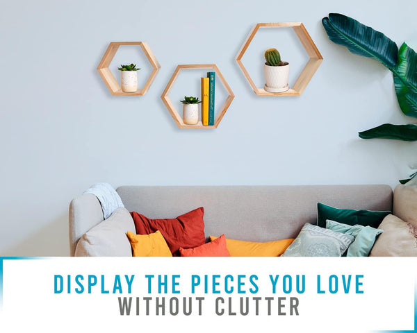 Rustic Wall Mounted Hexagonal Floating Shelves – Set of 3