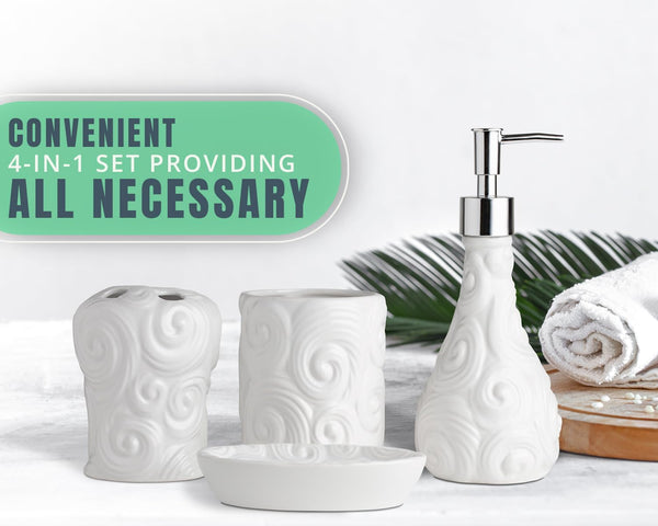 Designer - 4 Piece Bathroom Accessories Set - Ocean Waves Design