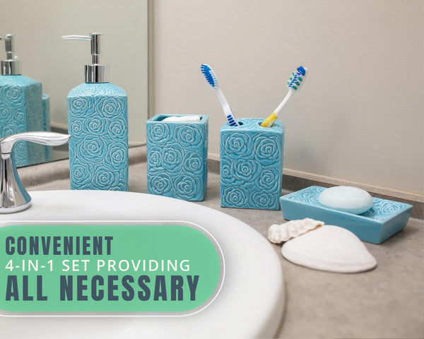 Designer 4-Piece Bathroom Accessory Set - Rose texture design
