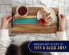 Celeste Blue Resin & Acacia Wood Serving Tray with Handles – 16x9" Decorative Board for Food, Coffee Table, Skincare & More