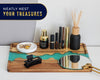 Celeste Blue Resin & Acacia Wood Serving Tray – Modern 12x16 Inch Tray for Serving Food, Breakfast in Bed, Coffee Table Decor, Snacks, Patio, and Organization