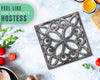 Cast Iron Trivet with Vintage Pattern and Rubber Pegs