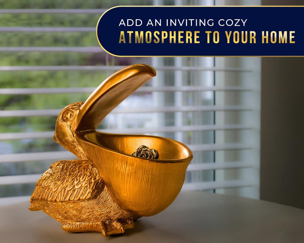 Golden Pelican Decorative Bowl – Elegant Sculpture Dish for Snacks, Keys, Candy & Jewelry