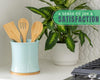 Comfify Blue Ceramic Utensil Holder with Bamboo Base – Large Kitchen Counter Organizer for Spoons, Spatulas & Cooking Tools