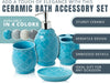4-Piece Bathroom Accessory Set - Ceramic Bath Set with Blue Glossy Finish - Modern Vanity Accessories Including Soap Dish, Tumbler, and Toothbrush Holder – side angle – Comfify
