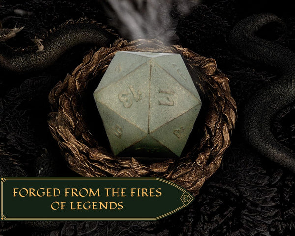 Verdigris Cast Iron D20 Dice – Large, Heavy 20-Sided Metal Die for DND & RPG | Gift-Ready Display, Paperweight & Collector’s Relic