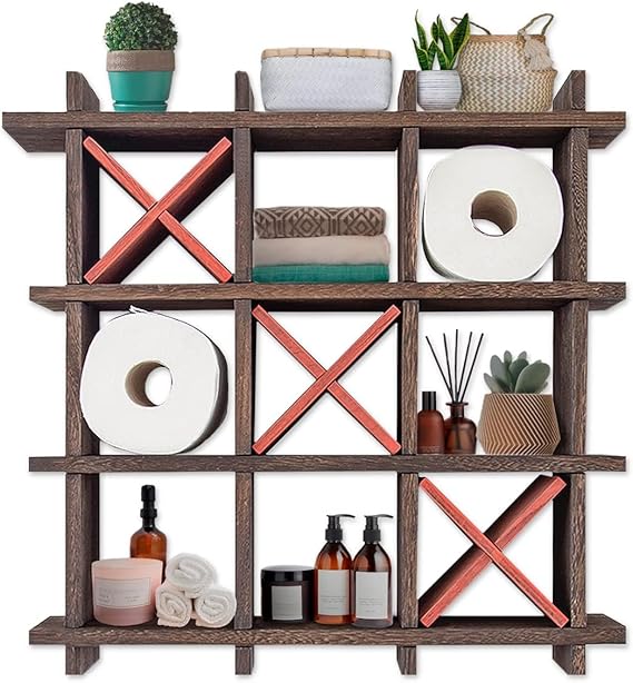 Unique Rustic Tic-Tac-Toe Toilet Paper Holder for Bathroom - Country Modern Toilet Paper Storage