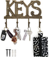 Key Holder for Wall - Decorative Farmhouse Rustic Wall Mount Key Organizer with 4 Hooks - Vintage Cast Iron Key Rack with Screws and Anchors – 6x8 - Gold with Black – front view – Comfify