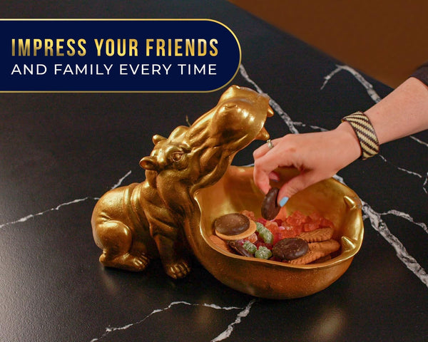 Funky Hippo Resin Bowl – Decorative Golden Hippopotamus Figurine for Snacks, Keys & Trinkets – Playful Modern Home Accent