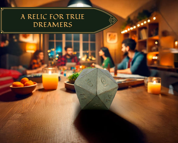 Verdigris Cast Iron D20 Dice – Large, Heavy 20-Sided Metal Die for DND & RPG | Gift-Ready Display, Paperweight & Collector’s Relic