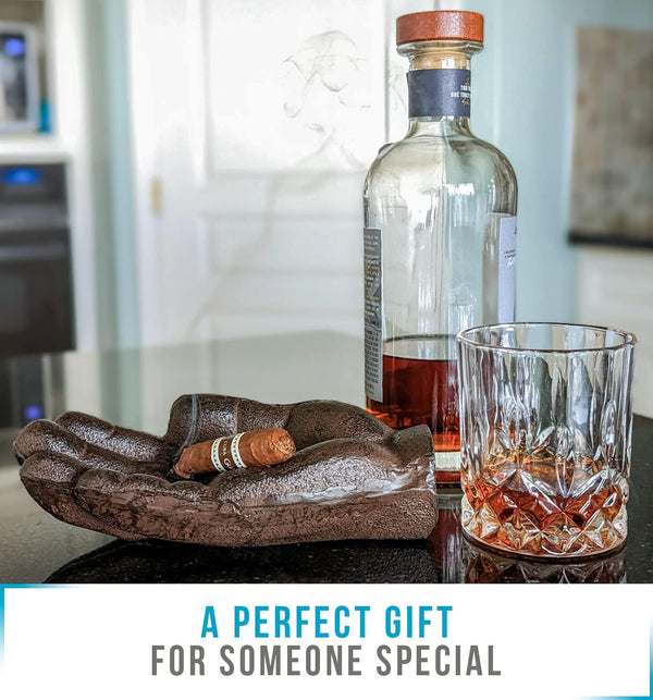 Cast Iron Cigar Ashtray Hand-Shaped - Rustic Decorative Tray, Key Holder, Heavy Duty Paperweight, Unique Gift for Men, Office & Home Decor – side angle – Comfify