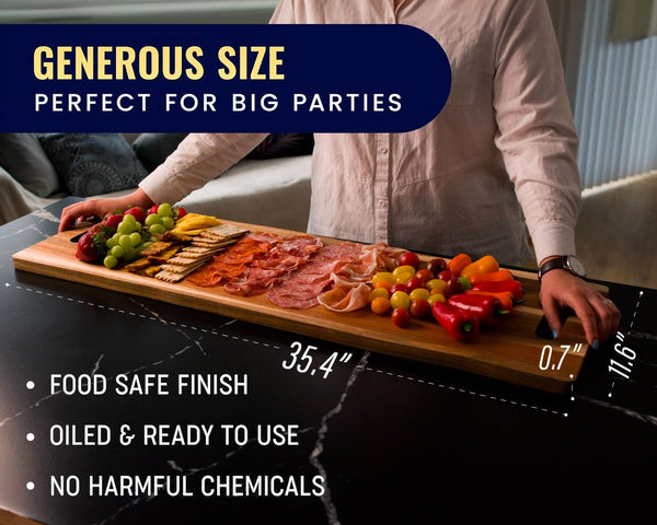 Comfify 35" Extra Large Acacia Wood Charcuterie Board – Premium Serving Platter for Cheese, Appetizers & Gourmet Meals – Elegant Entertaining for Kitchen, Dining Table, BBQ & Patio
