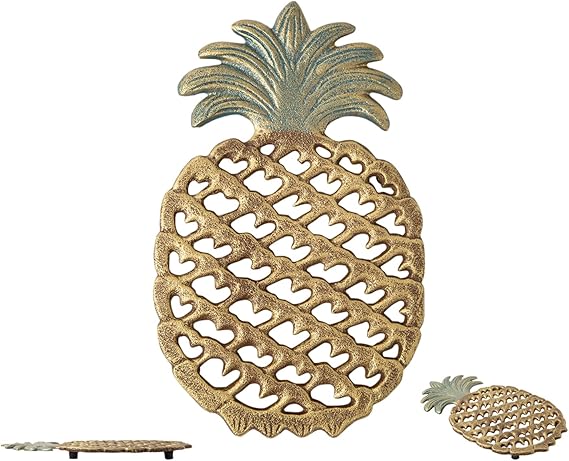 Cast Iron Pineapple Trivet in Rustic Finish w/ Rubber Pegs