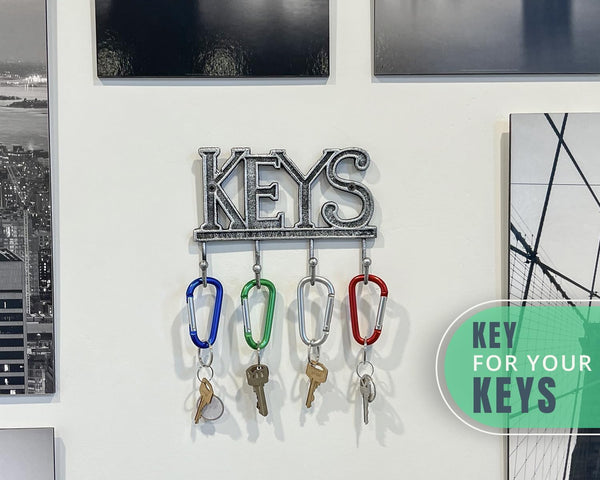 Key Holder for Wall - Decorative Farmhouse Rustic Wall Mount Key Organizer with 4 Hooks - Vintage Cast Iron Key Rack with Screws and Anchors – 6x8 - Gray – scale comparison – Comfify