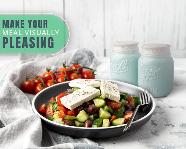 Vintage Mason Jar Salt & Pepper Shakers – Aqua Blue Ceramic Set by Comfify | Rustic, Shabby Chic Kitchen Decor