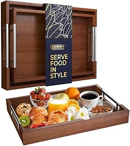 Unique Nesting, Bamboo Serving Trays with Handle – Set of 2